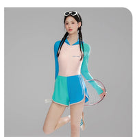 Women Long Sleeve Water Sports Outdoor Bathing Push Up Swim Wear Hooded Female Front Zipper Beach Athletic Surfing Swim Suit