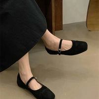Streetwear Velvet Mary Jane Shoes for Women Casual Ballet Flats Pumps Female Ladies Loafers Buckle Single Mules