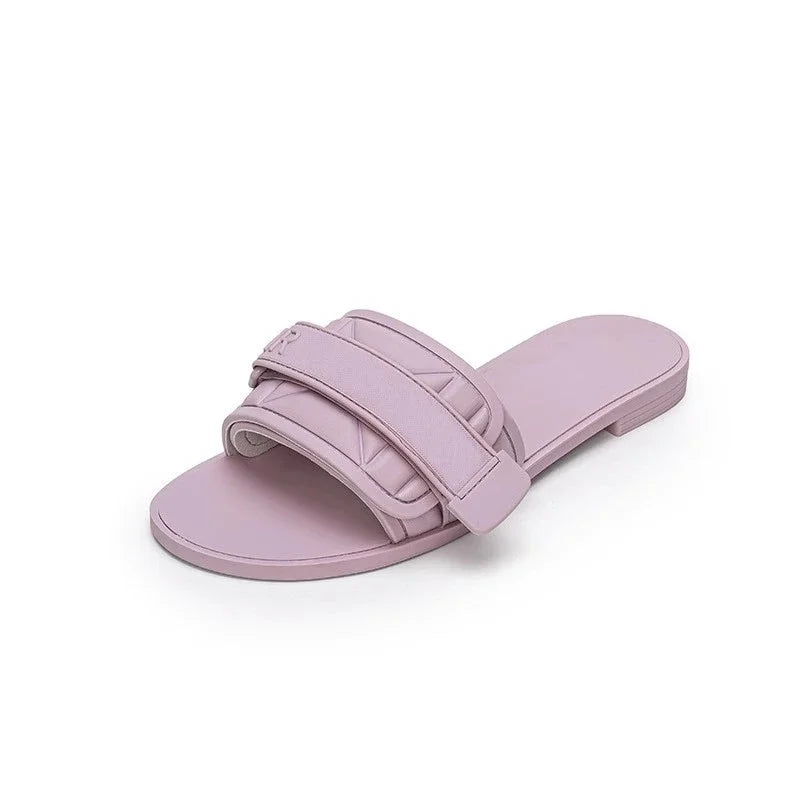 Fashionable and casual one-word flip-flops for women with lettered buckles and a flat bottom - Natalia Home Fashion