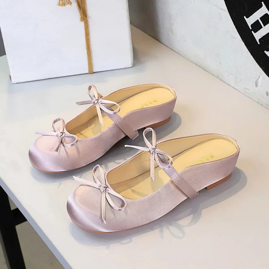 Ladies Slippers Bowknot Silks Satins Women Shoes Round Head Women Sandals Summer Shoes Women Slippers