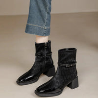 Women's Side Zipper Boot High Heel Short Boot Winter Mid-Calf Boot Chinese Style National Wedding Boot