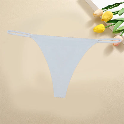 Ice Silk Women Seamless Thongs Sexy Low Waist Bikini Panties Female Traceless Underpants Ladies Solid Color T-back