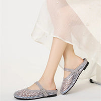 Luxury Shinny Diamond Women Mules Slippers Summer Shoes Crystal Footwear Rhinestones Slip On Brand Mary Jane Sandals Mesh Clogs