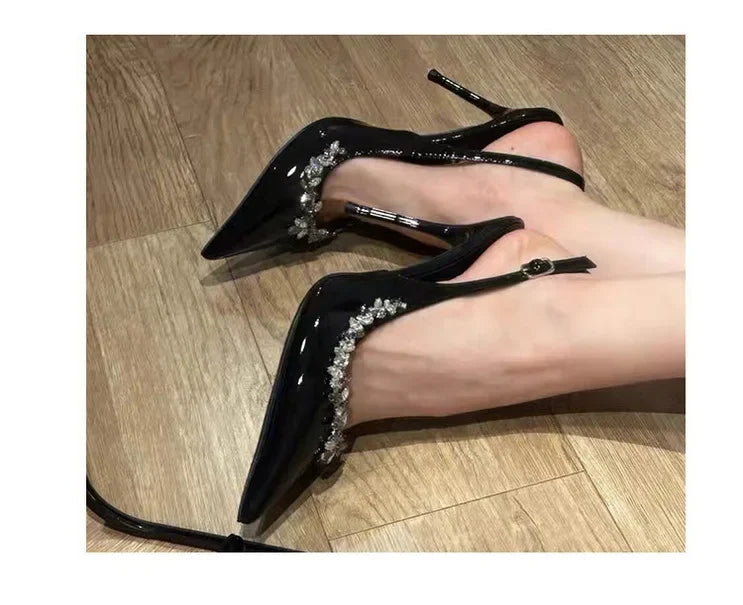 French Style Sexy Pointed Toe High Heels Crystal Embellished Ultra High Stiletto Heel Women's Shoes