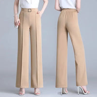 High Waist Wide Leg Ice Silk Pants Women's New Style Thin Loose Straight Cut Versatile Nine Point Long Trousers