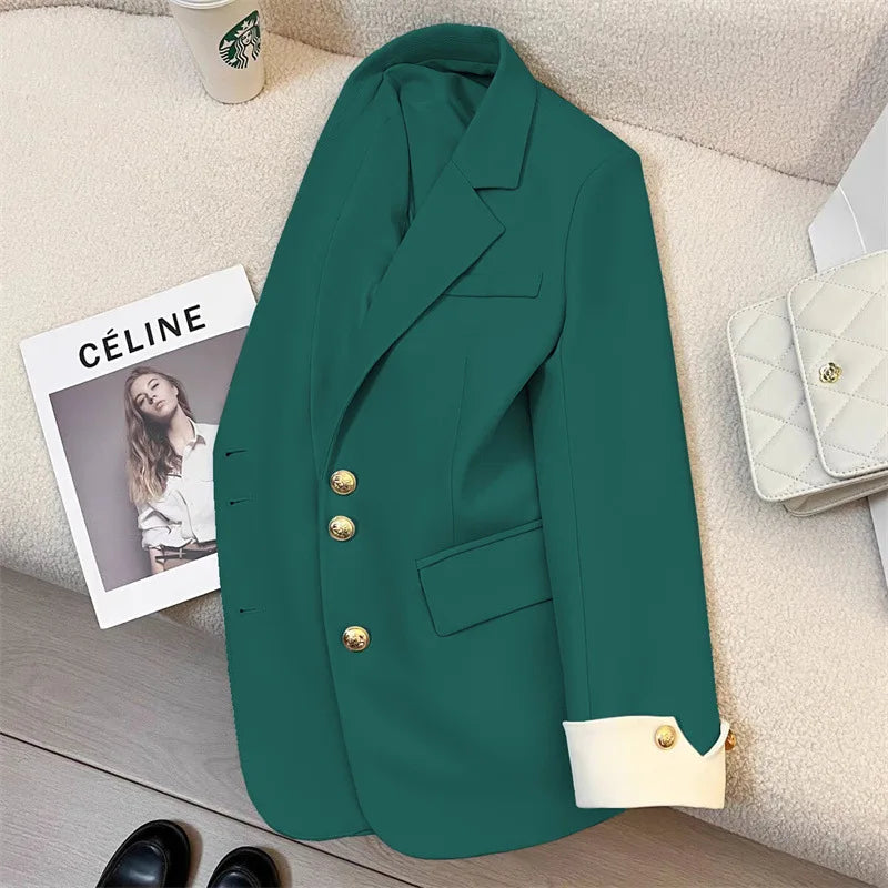 Fashion Women’s Casual Elegant Trendy Solid Color Single-breasted Long Sleeve Suit Blazers Female Clothes Coats Tops - Natalia Home Fashion