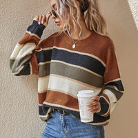 Women's Winter Clothing Oversized Striped Round Neck Ribbed Casual Sweater for Women Women's And Female Clothing Women's Winter Natalia Home Fashion    Natalia Home Fashion