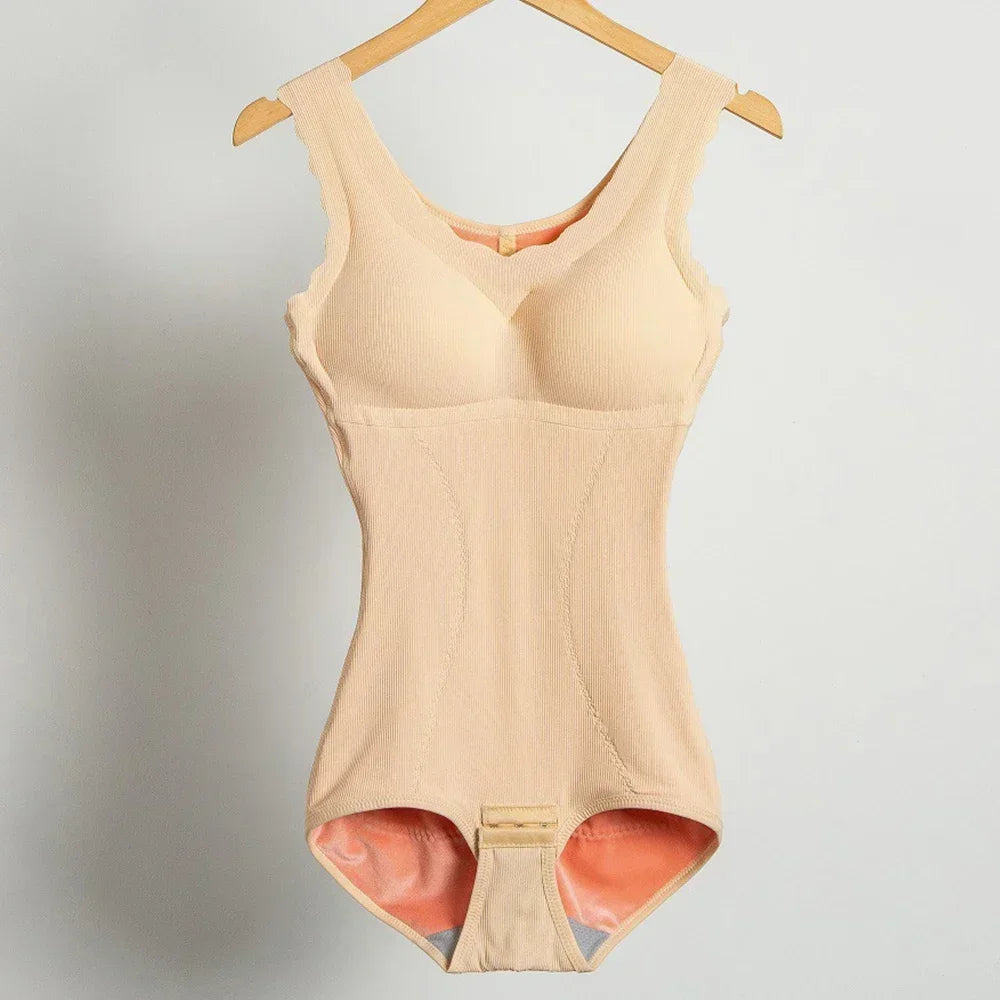 Warm Shapewear Bodysuit Women Winter Thick Thermal Abdominal Compression Body Shaper Bodysuit with bras