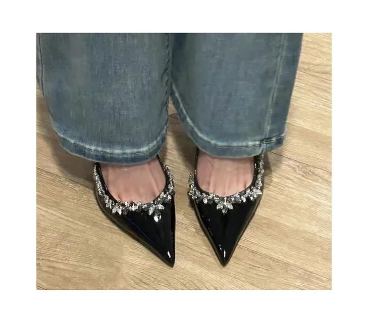 French Style Sexy Pointed Toe High Heels Crystal Embellished Ultra High Stiletto Heel Women's Shoes