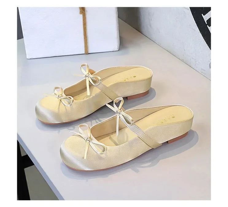 Ladies Slippers Bowknot Silks Satins Women Shoes Round Head Women Sandals Summer Shoes Women Slippers