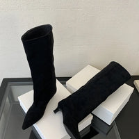 Street Style Pointed Toe Knee-High Boots Women Low Heels Shoes Female Long Booties Women Shoes