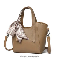 Pure Leather Cowhide Single Shoulder Crossbody Bag Ladies Handbag Fashion Bucket Bag Simple Basket Comes with Scarf