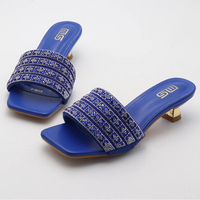 Low Heel Slippers Elegant Lady Square Toe Sandals Luxury Rhinestone High Heels Mules  Slip-on Women Shoes - Natalia Home Fashion