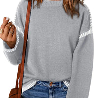 Women's Loose Long Sleeve Crew Neck Knitted Sweater Thickened Polyester Fiber Pure Color Tassel Knitwear