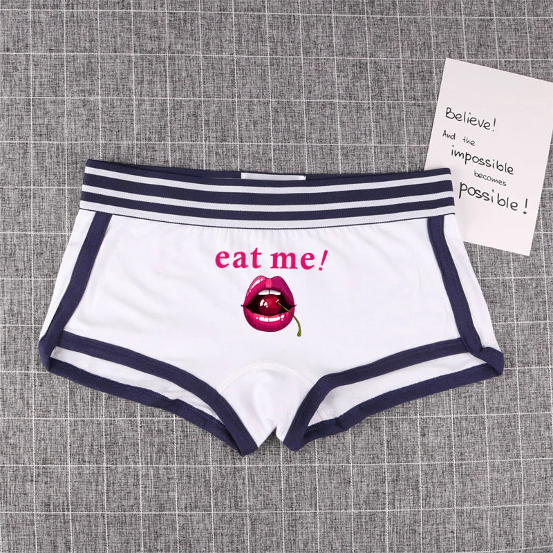 Fashion Girls Boxer EAT ME Cherry In The Mouth Cotton Underwear Sexy Boys shorts for Women Ladies Shorts Comfortable Home Panties