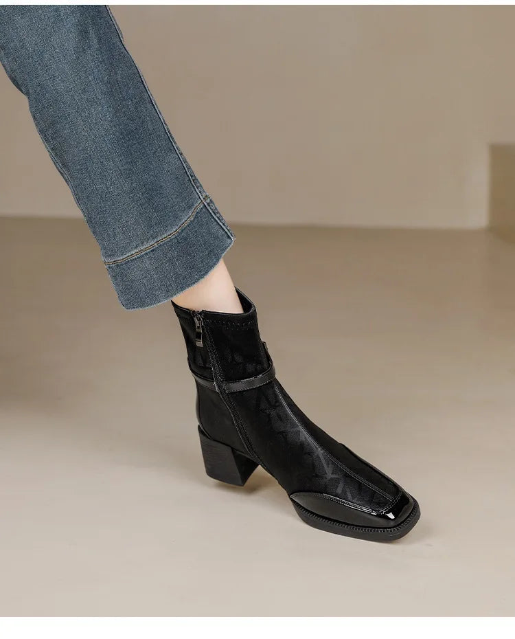 Women's Side Zipper Boot High Heel Short Boot Winter Mid-Calf Boot Chinese Style National Wedding Boot