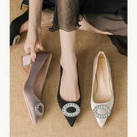 Soft Leather Black Pointed Toe Work Shoes Spring Autumn New Style Comfortable Thick Heel Professional Soft Bottom Shoes