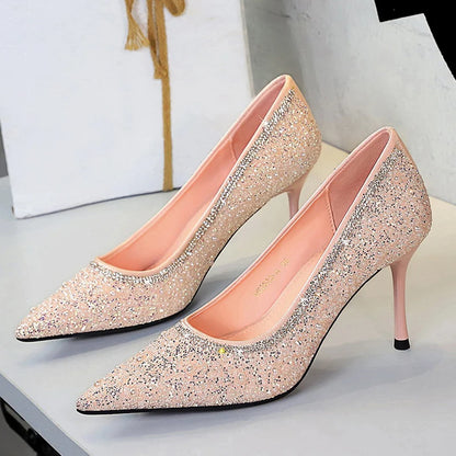 Fashion String Bead Women Pumps Elegant Ladies Thin Heels Wedding Dress Shoes - Natalia Home Fashion