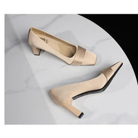 Elegant Satin High Heels Square Toe Slip-On Chunky Heel Comfortable Women's Shoes for Party Fashion Footwear Summer Autumn