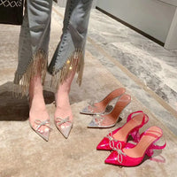 Pointed Crystal Fairy Ladies Wind Sandals Rhinestone Butterfly-knot Transparent High Heel Women Sandals