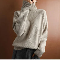 Turtleneck Sweater Diamond Solid Color Warm Pullover Loose Lazy Wind Knitted Bottoming Shirt Pullovers Tops Jumper