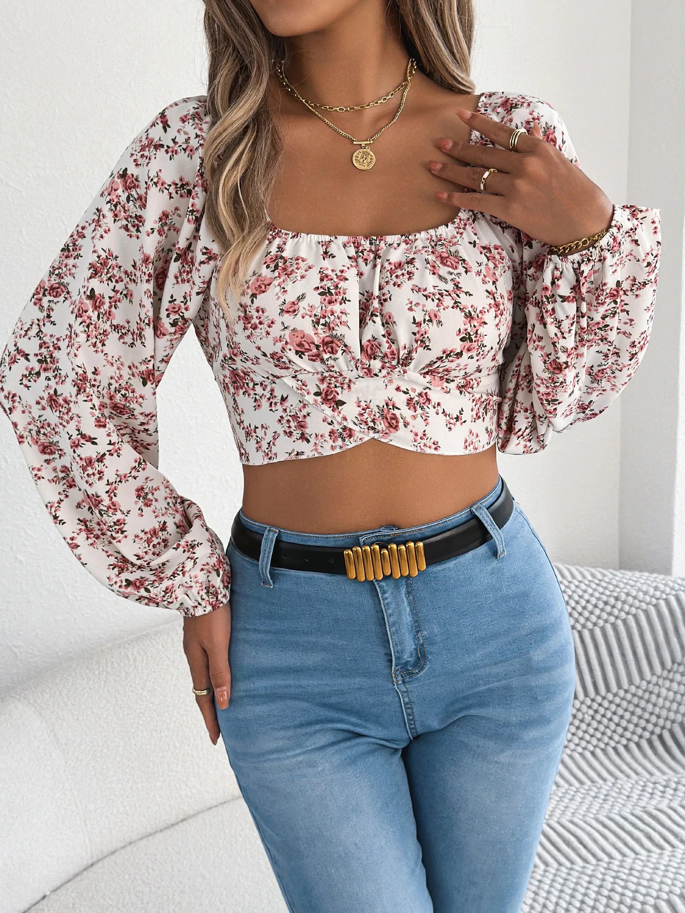 Spring Square Neck Backless T-shirt Casual Women Long Sleeve Bodycon Crop Top Club Short Tops