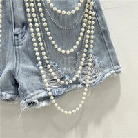 Denim Summer Shorts for Women's Bottoms Pearls Fashion Casual Shorts