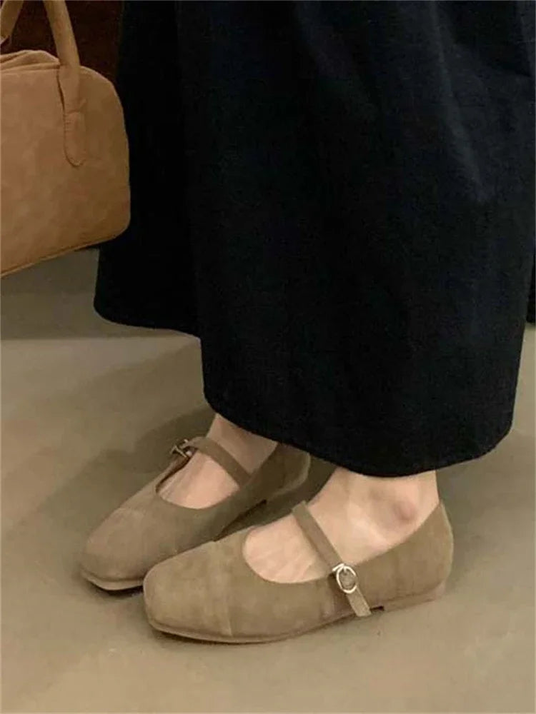 Streetwear Velvet Mary Jane Shoes for Women Casual Ballet Flats Pumps Female Ladies Loafers Buckle Single Mules