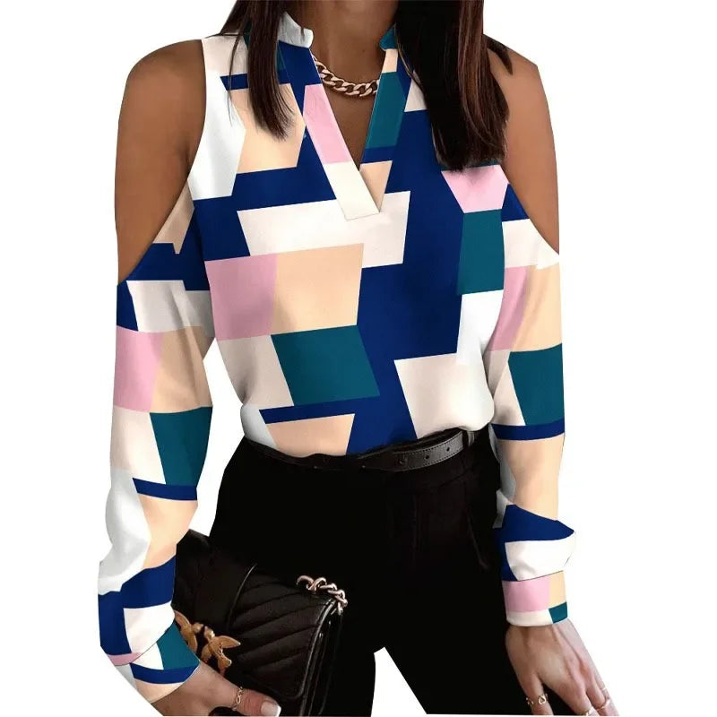 Long Sleeve Lace-up Shirt Women's Fashion Trendy Floral Print Loose Fit Semi formal Blouse