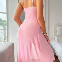 Flower Printed Women Open Back Split Nightdress Home wear Lace Sexy V-Neck Perspective Summer Thin Breathable Slip Sleepwear