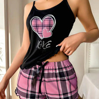Women Sexy Suspender Shorts Thin Pajamas Letter Print Plaid Shorts Large Pajamas Romantic Home Wear Sexy Nightwear Short Pajama