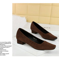 Women Fashion Style Quality Square Toe Low Heel Pumps Lady Prom Suede Shallow Mouth Thick High OL Single Shoes