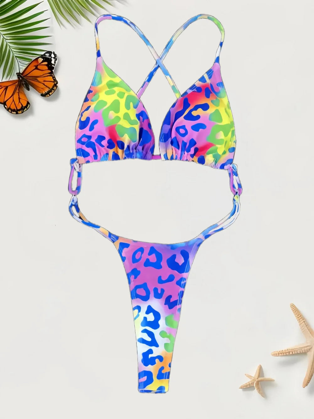 Women's Extreme Backless Sexy Leopard Bikini One Piece Swimsuit with Chest Pad Thong Bikinis Beach Charming Vacation Swimwear