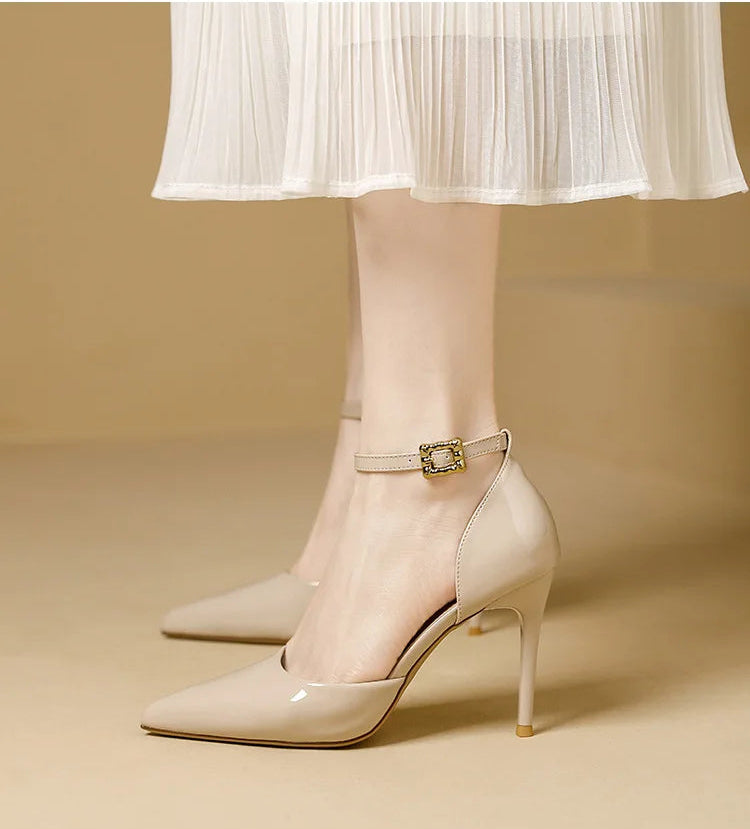 Pointy Toe Elegant Women Shoes Stilettos Office Sandals For Ladies Cover Heel Ankle Strap Sandals