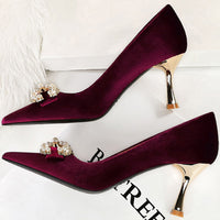 Luxury Women 7cm High Heels Wedding Pumps Lady Luxury Designer Metal Chain Buckle High Heels Stiletto Women Dress Shoes