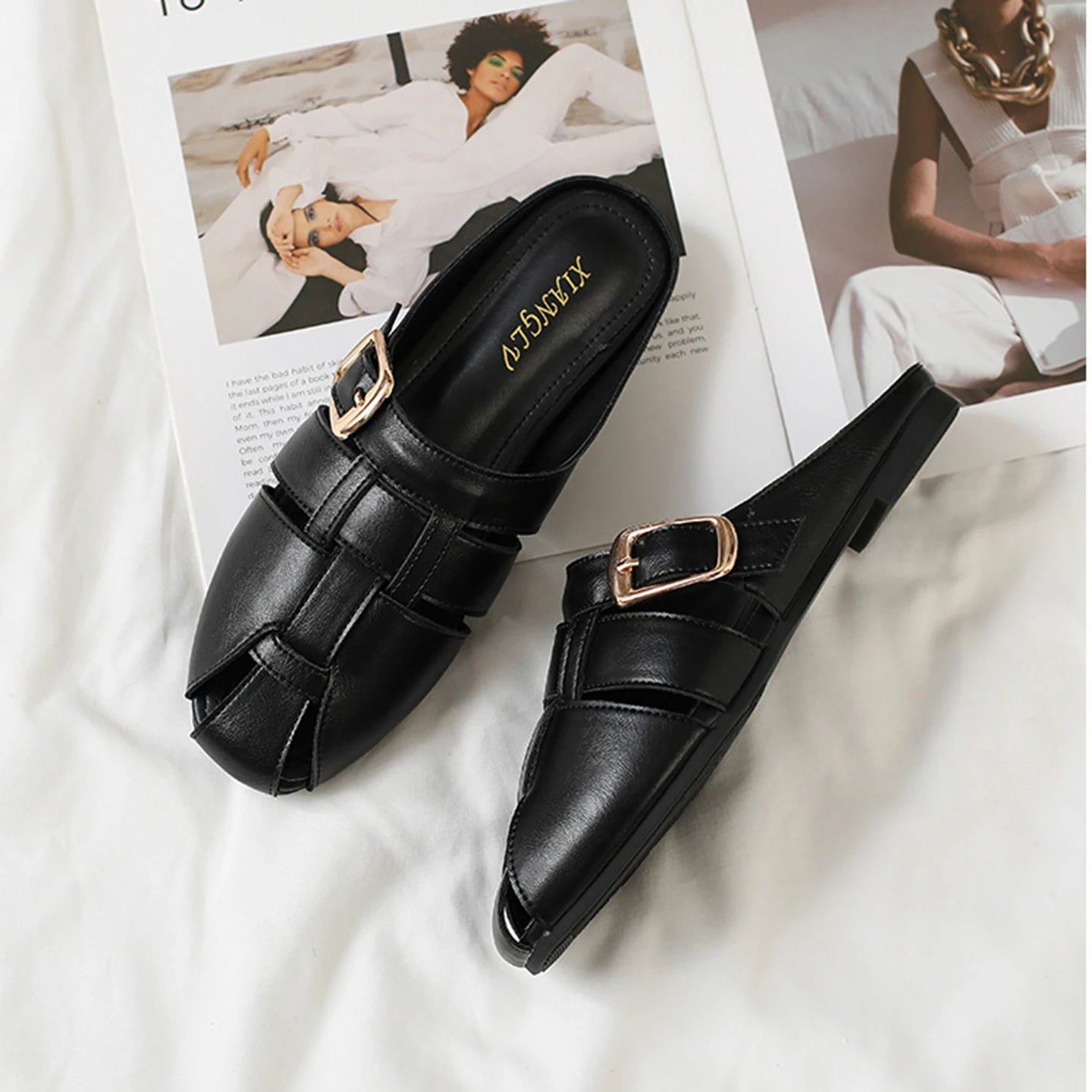 Designer Women Sandals Mules Summer Roman Slippers Fashion Buckle Woven Casual Soft sole Shoes