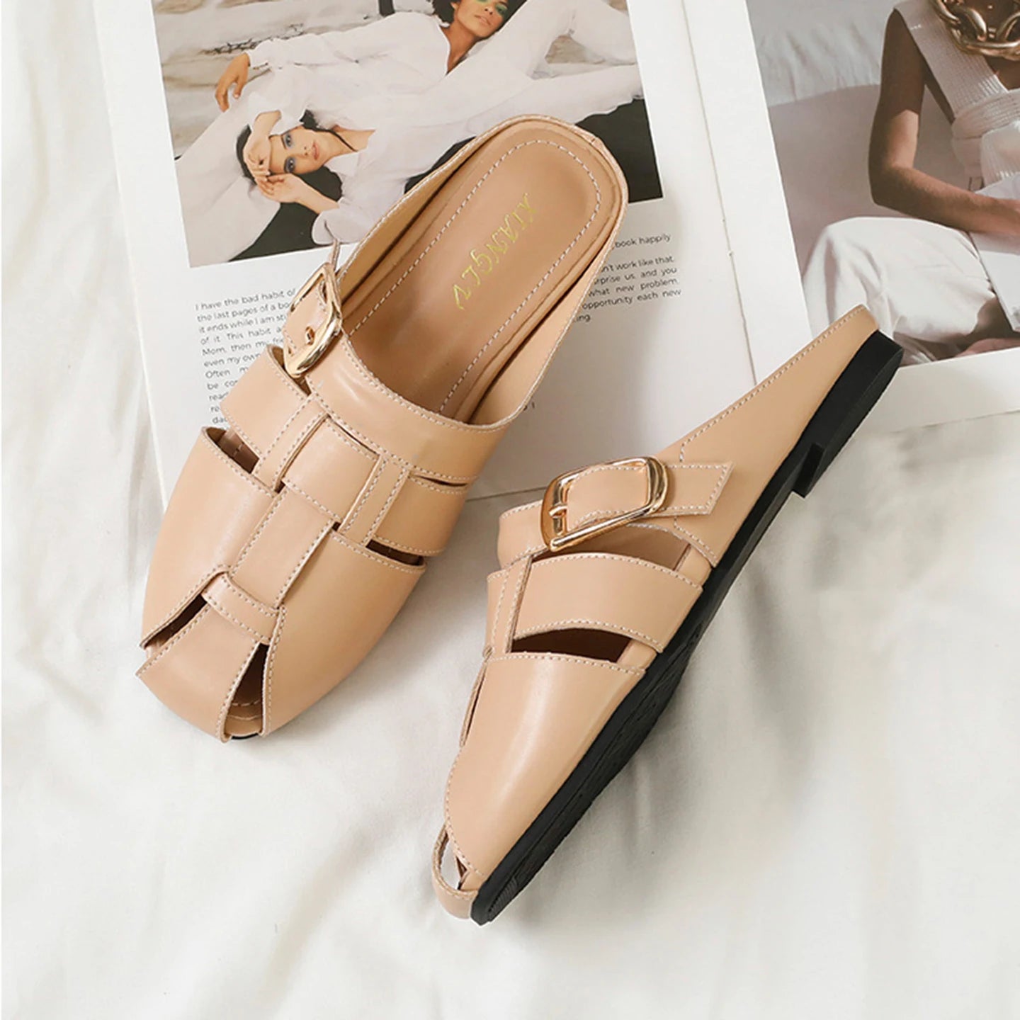 Designer Women Sandals Mules Summer Roman Slippers Fashion Buckle Woven Casual Soft sole Shoes