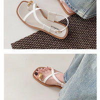 Women's Roman Style Toe-Over Sandals Flat Bottom Outdoor Wear Crossbody PVC Material Anti-Slip Low Heel Footwear