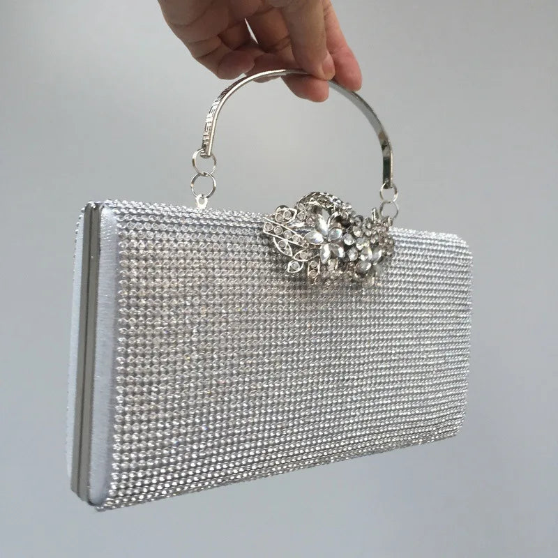 Diamond Encrusted Dinner Bag And Clutch, Square Hard Box Fully Lined With Diamonds.