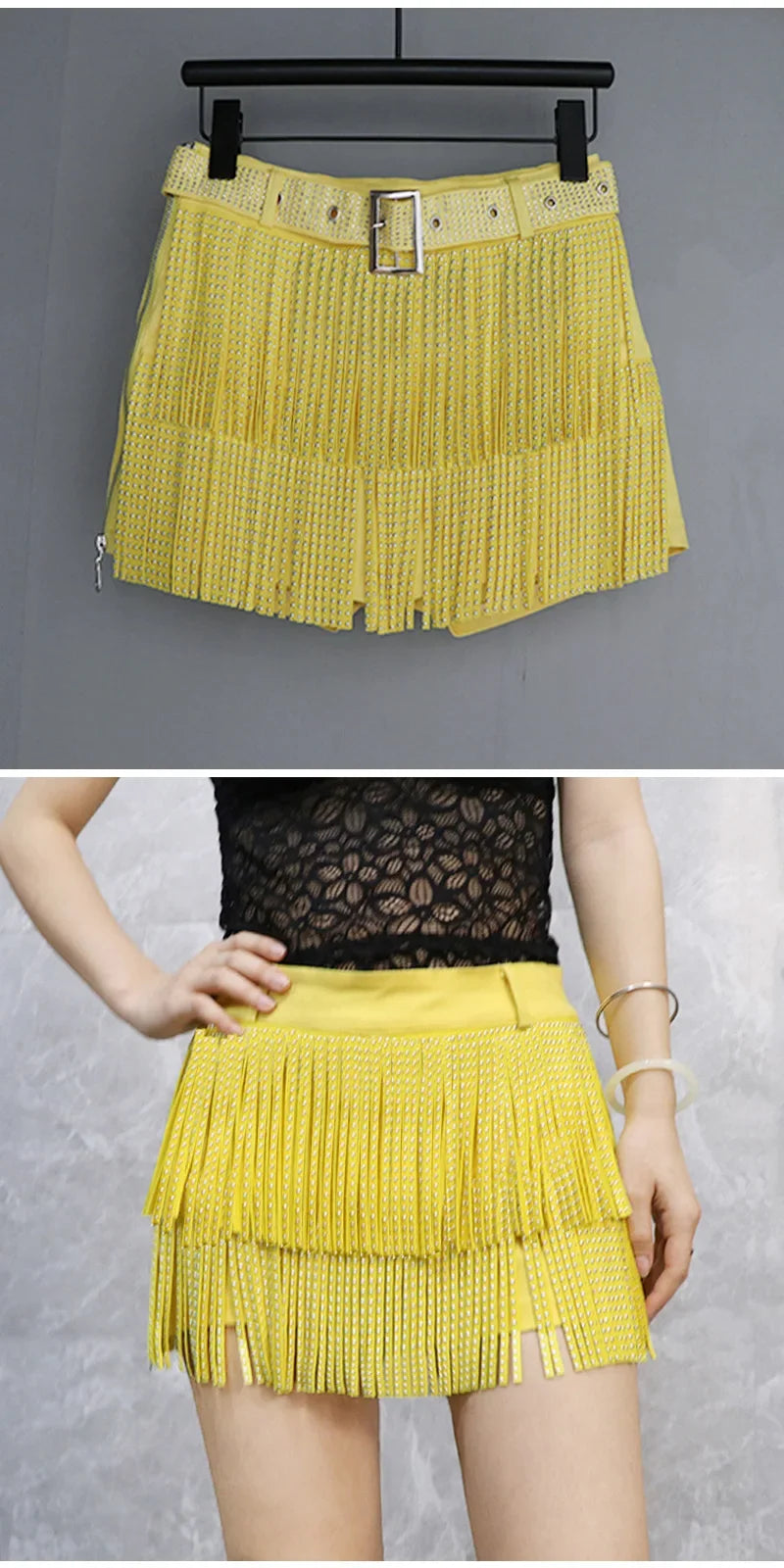 Tassel Short Shorts Women's Diamond Embellished Mid-Waist Dance Denim Hot Pants Outerwear Fashionable Korean Style Sexy