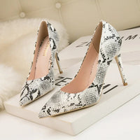 Sexy Snake Print 10CM high heels women luxury Fashion Pointed Toe Heeled sandals elegant Shallow Pumps Party Dress Shoes Natalia Home Fashion    Natalia Home Fashion