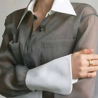 Sunscreen Shirt With Sling Top Women Lapel Single Breasted Long Sleeves Stitching Loose Clothes