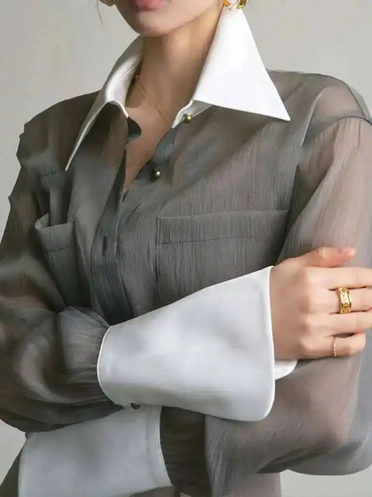 Sunscreen Shirt With Sling Top Women Lapel Single Breasted Long Sleeves Stitching Loose Clothes