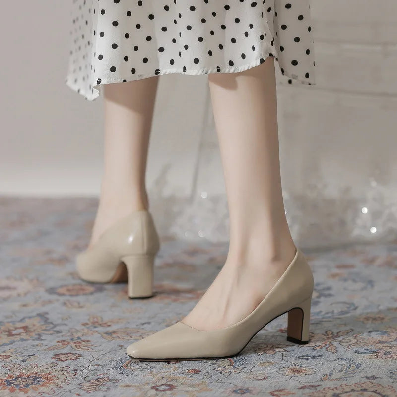 Fashion Patent Leather Women's Pumps Square Toe Stripper Elegant Party Vintage Spring Ladies Shoes