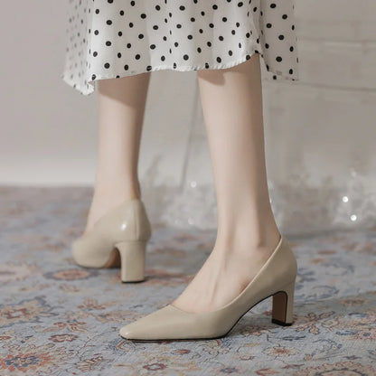 Fashion Patent Leather Women's Pumps Square Toe Stripper Elegant Party Vintage Spring Ladies Shoes