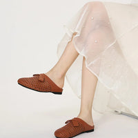 Versatile woven closed-toe sandals with bow and hollow-out design, new summer breathable soft-soled women's sandals