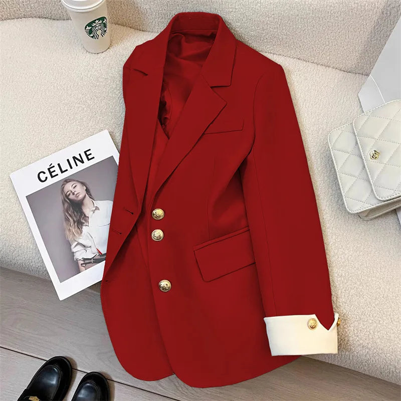 Fashion Women’s Casual Elegant Trendy Solid Color Single-breasted Long Sleeve Suit Blazers Female Clothes Coats Tops - Natalia Home Fashion