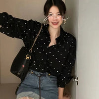 Chic Polka Dot Long Sleeve Shirt Women's Turn-down Collar French Style Simple Design Spring Summer New Arrival
