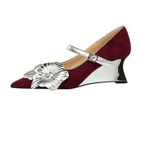 Metal Wedges 6 cm Women Pumps Flower Design High Heels Suede Sexy Party Shoes Buckle Ladies Shoes Women Wedges