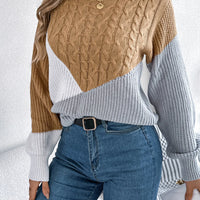 Women's Sweater Tops Sweaters Women Female Woman Clothing Casual Color-Blocked Long-Sleeved Pullover Sweater